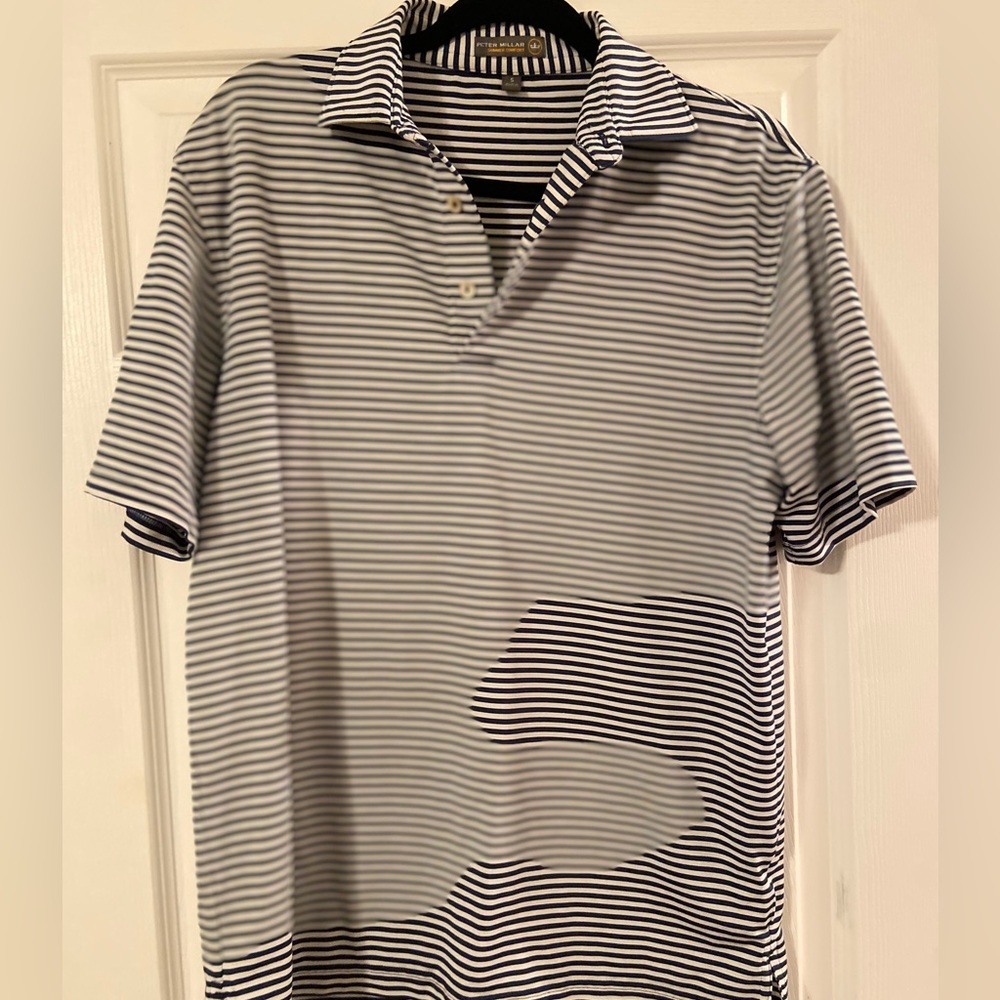 COPY - Peter Millar Dark Blue White Stripped Golf Polo (SM)
